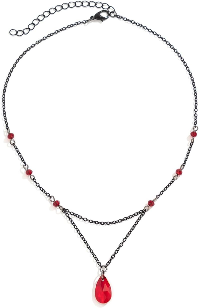 MIFYNN Vintage Gothic Blood Drop Tassel Pendant Necklace Red Water Drop Choker Necklace Punk Style Necklace Dark Tear Drop Y Necklace Halloween Necklace Jewelry for Women - Image 2